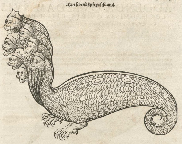 Medieval Monsters - Conrad Gesner's Historiae animalium - seven headed snake