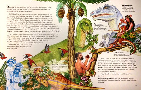 Creationism Text Book New World Dinosaurs with adam and eve