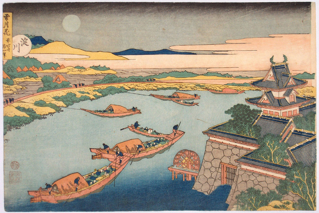 Katsushika Hokusai - Japanese Art - Boats in moonlight