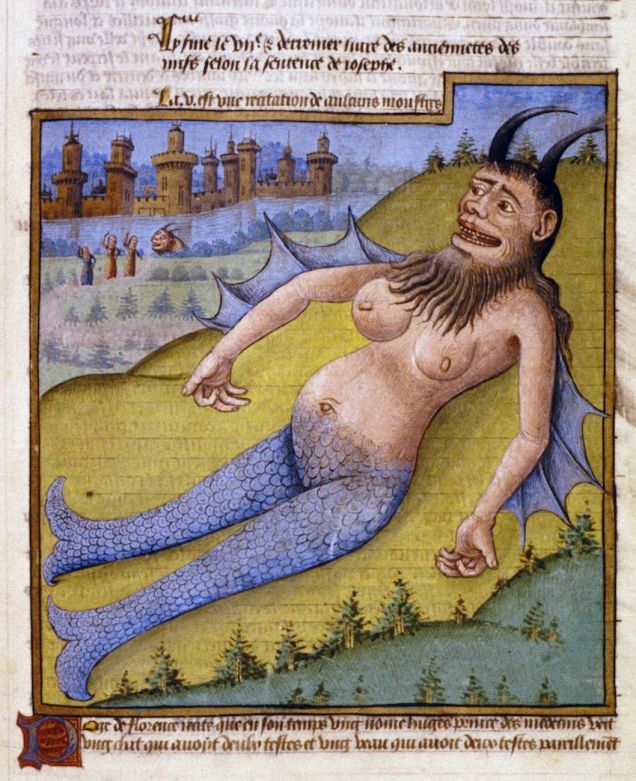 Weird Medieval Art - A Dalmatian Sea Monster, an illustration by Poggio Bracciolini, added to a copy of Le Miroir du Monde, mid-15th century