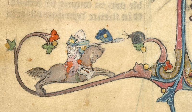 Weird Medieval Art -Snail vs Knight - Brunetto Latini's Li Livres dou Tresor, France Picardy, c 1315-1325