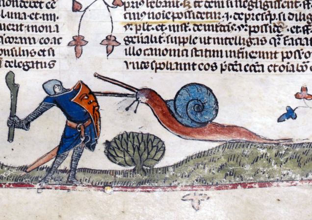 Weird Medieval Art -Snail vs Knight - The Smithsfield Decretals c1300