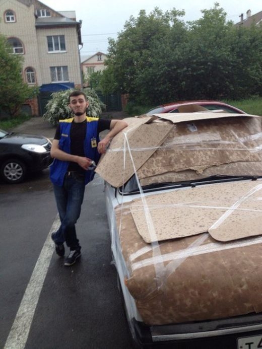 Protecting Car From Hail - Cardboard And Tape