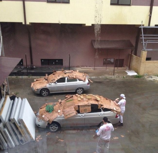 Protecting Car From Hail - Cardboard